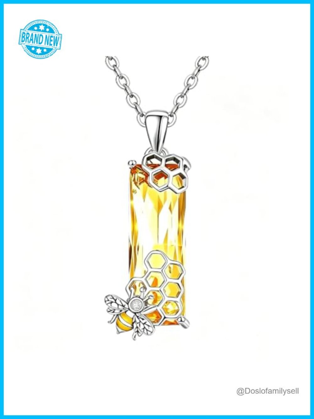 AENEAS 925 Sterling Silver Bee Honeycomb Necklace Citrine Pendant Adjustable